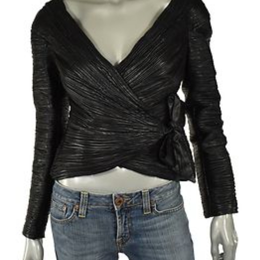 Ralph Lauren Collection Black Leather Wrap Jacket Made in Italy Size 2